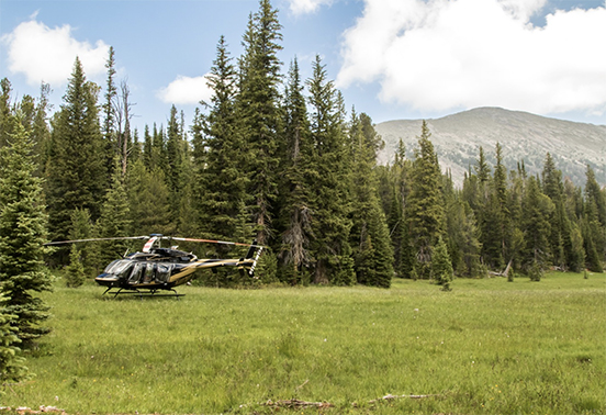 helicopter landing in a field