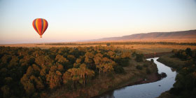 hot air balloon flying over Governors Camp Maasi Mara, Kenya