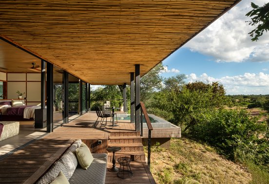 Private deck with plunge pool and panoramic views over the Timbavati bushveld at Tanda Tula Safari Camp