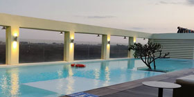 The pool in the evening at the Four Points hotel.