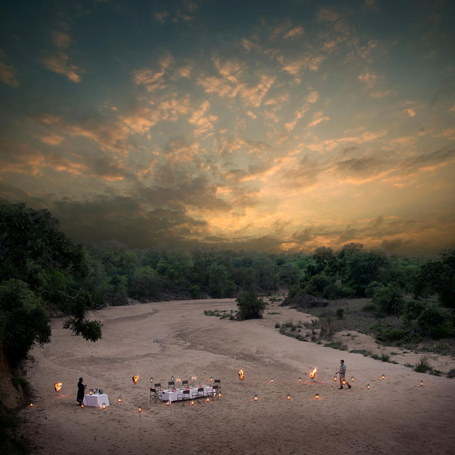 Dinner on the riverbed in the sunset.