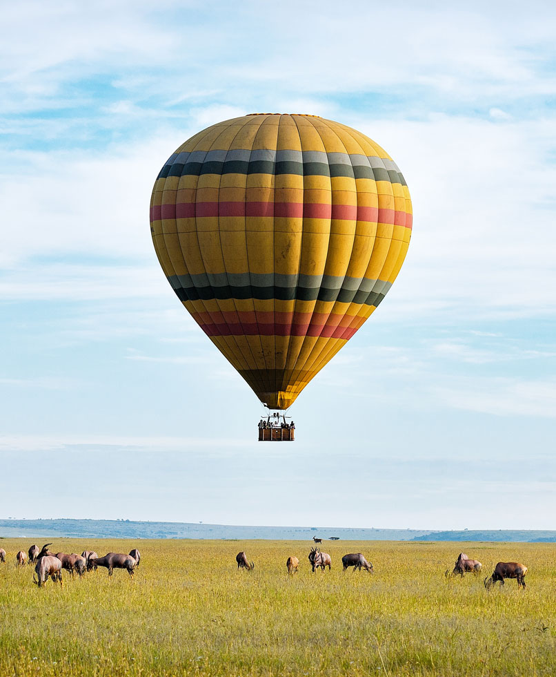 A balloon soaring over the Maasai Mara.