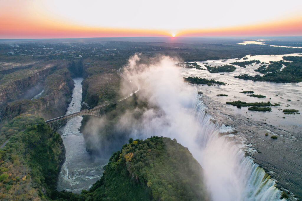 Victoria Falls at sunset