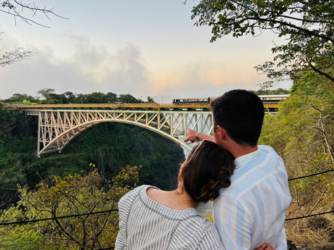 Alex and Liam looking at the Victoria Falls bridge.