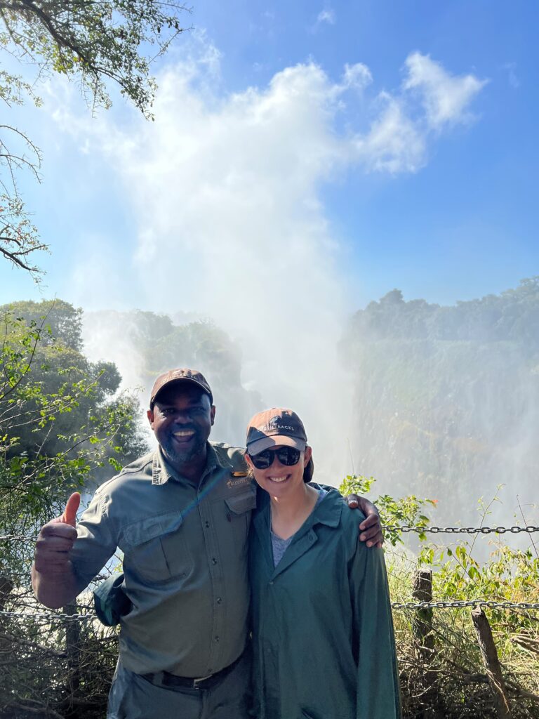 Alex and Bushtracks' Lucky on the tour of the falls.