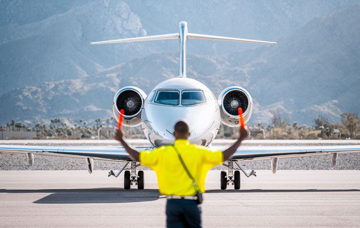A private jet on the runway