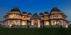 Outside the Lotus Mahal at night