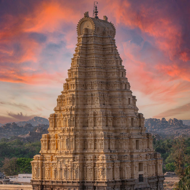 A temple in India at sunset