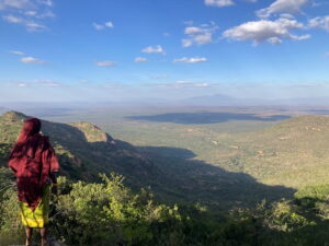 Local guide overlooking the Laikipia Plateau from Ol Lentille, Kenya
