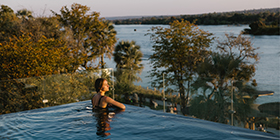 Infinity pool overlooking the Zambezi River at Radisson Blu Mosi-Oa-Tunya in Livingstone, Zambia
