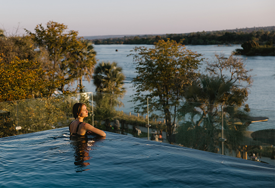 Infinity pool overlooking the Zambezi River at Radisson Blu Mosi-Oa-Tunya in Livingstone, Zambia