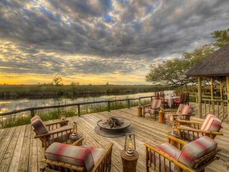 Camp Xakanaxa overlooking the waterways and green landscape of Botswana’s Moremi Game Reserve